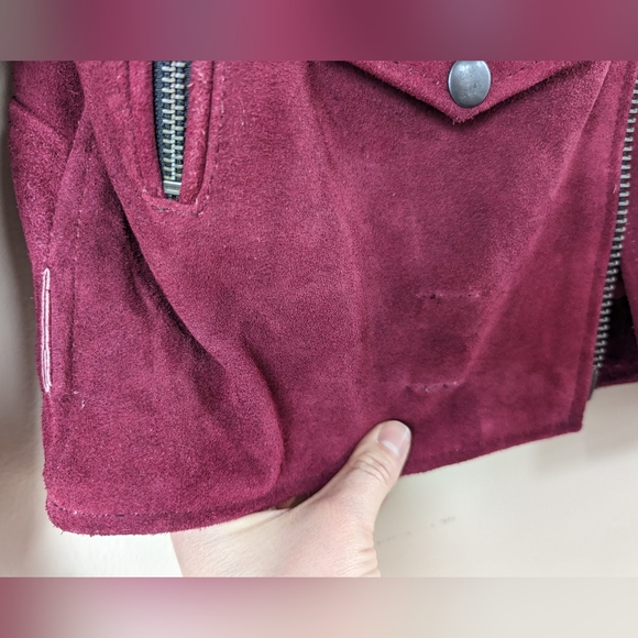 Free People x Understated 100% Leather Moto Jacket, Red/Wine/Burgundy (SIZE XS) - Picture 13 of 16